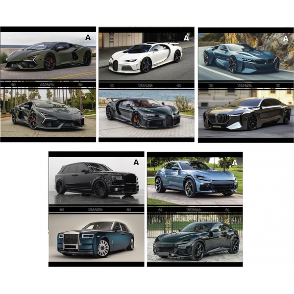 Тетрадь А5, клетка, 48 л., на скобе, 60 г/м², мел. картон, Alingar Авто в городе_5 дизайнов*