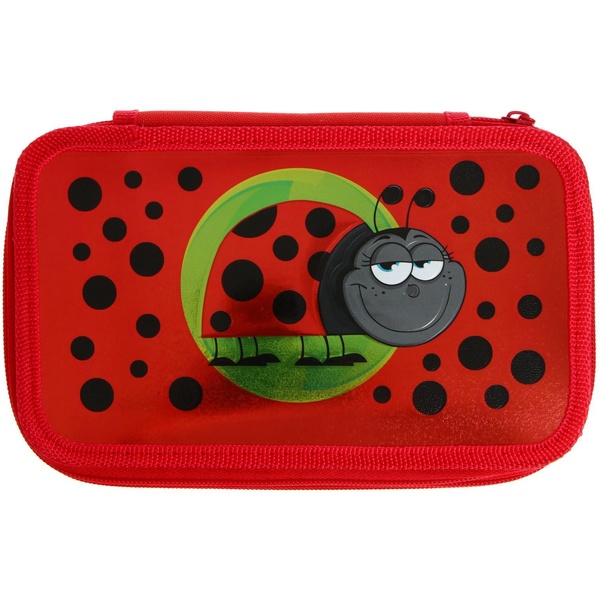 Пенал 3 отд., на молнии, 205*125*65 мм, лам. картон, конгрев, тисн. ф., Божья коровка  Акция!