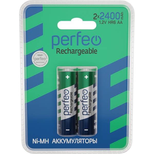 Аккумулятор AA (HR6) (2BL) 2400 mAh, 1.2 V, NiMh, Perfeo (кратно 2)