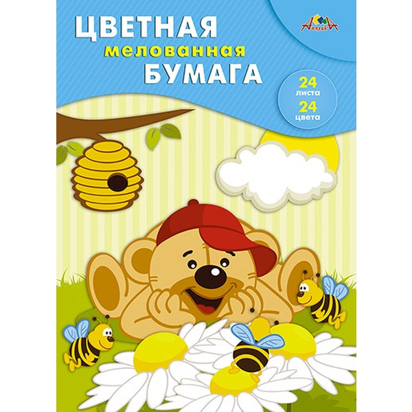 Бумага цветная мелованная 24 цв., 24 л., А4, 1-ст., 65 г/м2, на скобе, АППЛИКА Сладкоежка Бумага цветная мелованная 24 цв., 24 л., А4, 1-ст., 65 г/м2, на скобе, АППЛИКА Сладкоежка