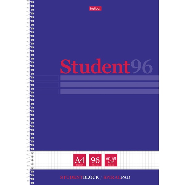 Тетрадь А4, на спирали, 96 л., клетка, 60 г/м2, мат. лам., тисн., микроперф., Hatber Студенту_Синяя
