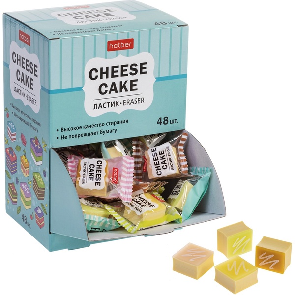Ластик Hatber Cheese cake/Чизкейк, Eco-PVC, квадратный, 24*24*16 мм, 4 дизайна*Акция!