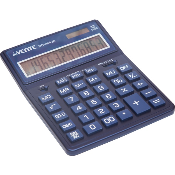 Калькулятор базовый deVENTE DD-4442B, 12-разряд., 2 яч. памяти, дв. питание, 00, →, MU, синий