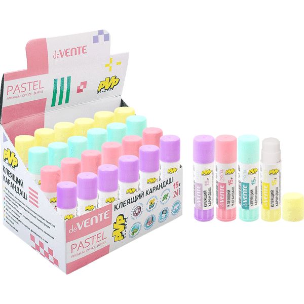 Клей-карандаш 15 г, PVP основа, вр. фикс. 2-3 мин., deVENTE Pastel_4 дизайна