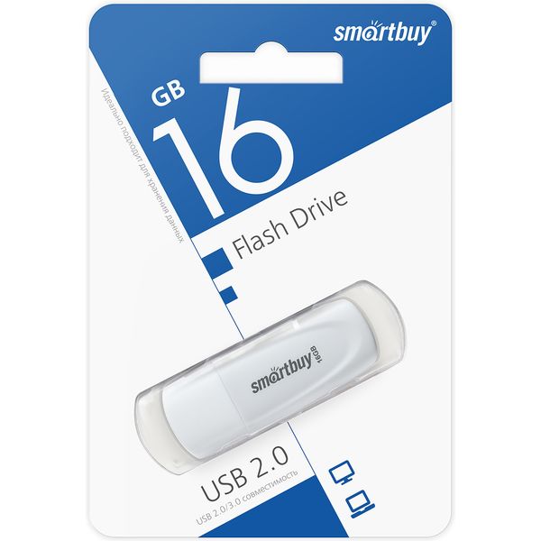 Флеш-накопитель USB 2.0, 16 ГБ, Smartbuy Scout_белый