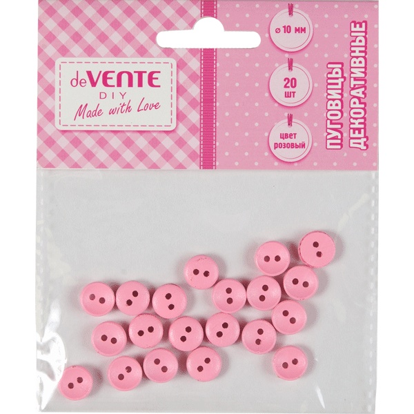 Пуговицы декоративные deVENTE, деревянные, Ø10 мм, цв.: розовый (20 шт.) Акция!