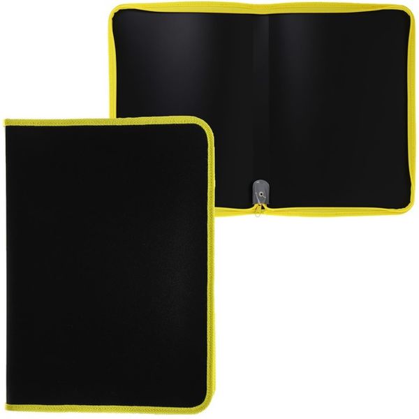 Папка на молнии с 3-х сторон, А4, PP, "песок", ПЧЕЛКА Офис_черная с желтым