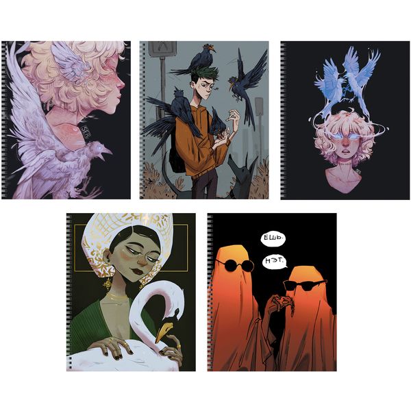 Тетрадь А5, клетка, 96 л., на гребне, 60 г/м², тисн. ф., экскл. лам., Listoff В темноте_5 дизайнов