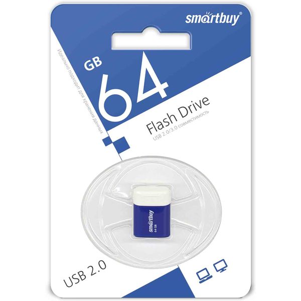 Флеш-накопитель USB 2.0, 64 ГБ, Smartbuy LARA_синий