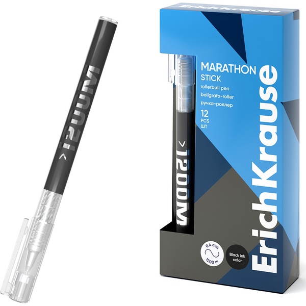 Ручка-роллер, черная, d=0.5 мм, линия 0.4 мм, система "Free Ink", ErichKrause Marathon Ручка-роллер, черная, d=0.5 мм, линия 0.4 мм, система "Free Ink", ErichKrause Marathon