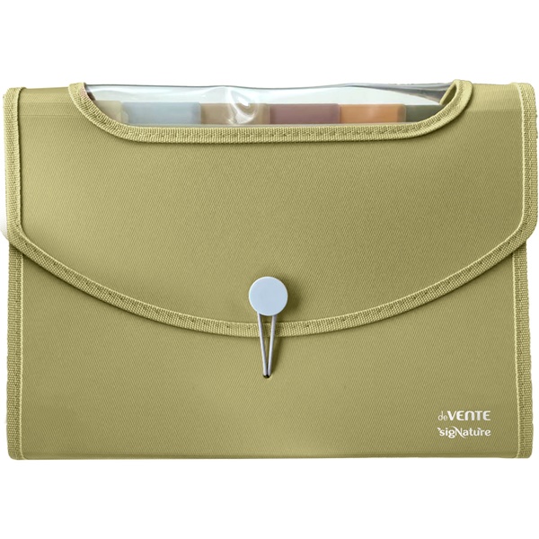 Папка-картотека А4, 8 отд., на резинке, 650/160 мкм, "текстиль", прозр. окно, deVENTE sigNATURE_оливковая