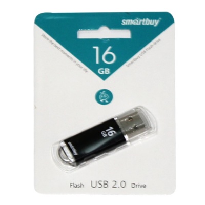 Флеш-накопитель USB 2.0, 16 ГБ, Smartbuy V-Cut Black/бриллиантовый черный