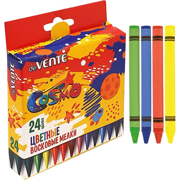 Мелки восковые 24 цвета, круглые, инд. обертка, deVENTE Cosmo (к/к)