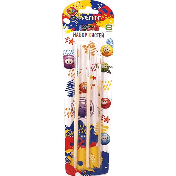 Набор кистей синтетика deVENTE Cosmo, 3 шт.: круглые, № 1, 5, 8, ручки деревянные