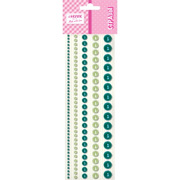 Стразы самоклеящиеся, 115 шт., круглые, 5 р-ров, цв.: изумрудные оттенки, deVENTE DIY Pearls