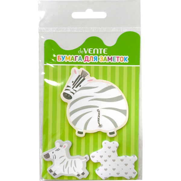 Бумага для заметок с клеевым краем, 40*40 мм/70*70 мм, 3*20 л., 80 г/м², с печатью, deVENTE Zebra