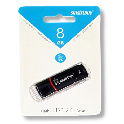 Флеш-накопитель USB 2.0, 8 ГБ, Smartbuy Crown/ Черный