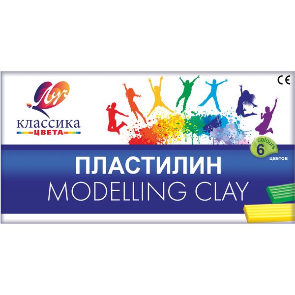 Пластилин классический ЛУЧ Классика цвета: 6 цветов, брусок 20 г, стек (к/к)