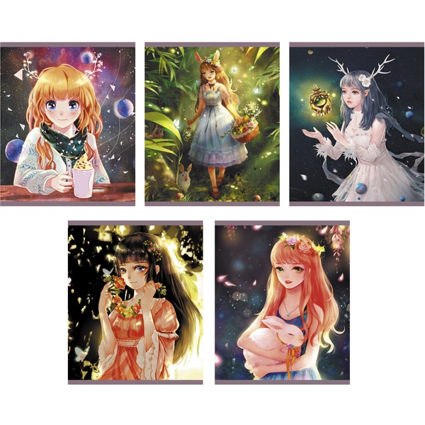 Тетрадь А5, клетка, 48 л., на скобе, 60 г/м², тисн. ф., Listoff Уроки волшебства_5 дизайнов