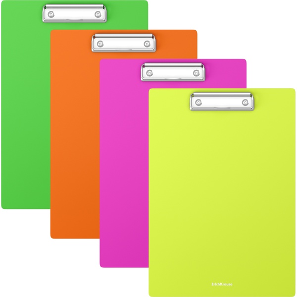 Планшет с зажимом А4, PP 1300 мкм, 80 л., европодвес, 4 цвета ассорти, ErichKrause Matt Neon