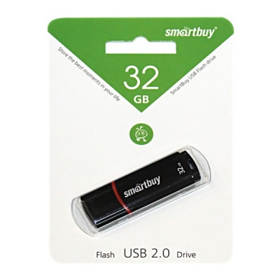 Флеш-накопитель USB 2.0, 32 ГБ, Smartbuy Crown Black/черный Флеш-накопитель USB 2.0, 32 ГБ, Smartbuy Crown Black/черный