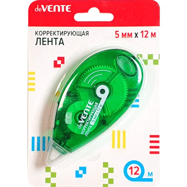 Лента корректирующая 5 мм*12 м deVENTE, полупрозр. зеленый корпус, фронтальный аппликатор, блистер Лента корректирующая 5 мм*12 м deVENTE, полупрозр. зеленый корпус, фронтальный аппликатор, блистер