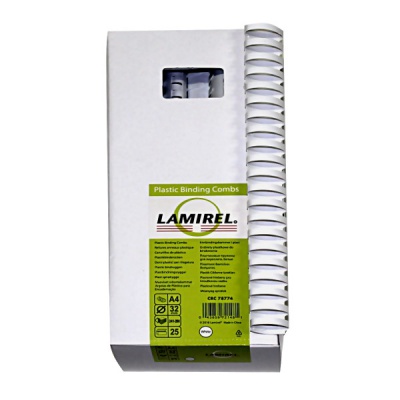 Пружина для переплета пластиковая, Ø32 мм, круглая, сшивает до 280 л., белая, 25 шт/уп, Lamirel
