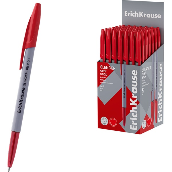Ручка шариковая красная, 0.7 мм "игла", super glide TEC, ErichKrause Slender Stick Grey