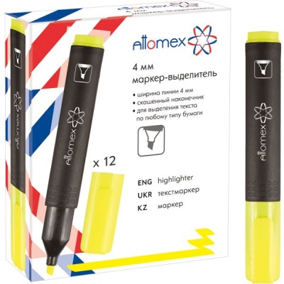 Текстмаркер желтый, интенсивный, ШЛ 1-4 мм, н-к "клин", Attomex