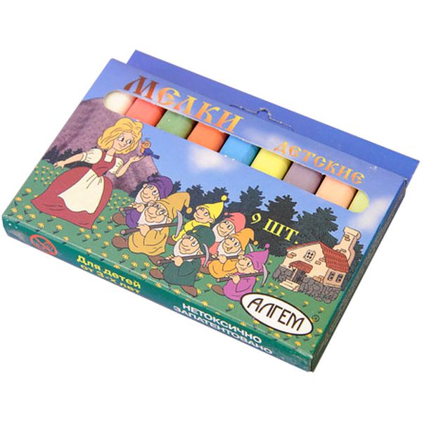 Мелки цветные, квадратные, 9 шт/9 цв., АЛГЕМ Детские (серия Сказки)