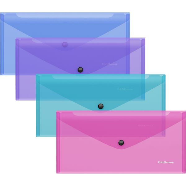 Папка-конверт на кнопке, Travel-size, PP 180 мкм, полупрозрачная, ErichKrause Glossy Vivid_4 цвета Папка-конверт на кнопке, Travel-size, PP 180 мкм, полупрозрачная, ErichKrause Glossy Vivid_4 цвета