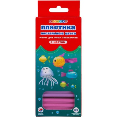 Пластика (полимерная глина) ЦВЕТИК, в наборе, 6 цветов по 20 г, пастельная, запекаемая