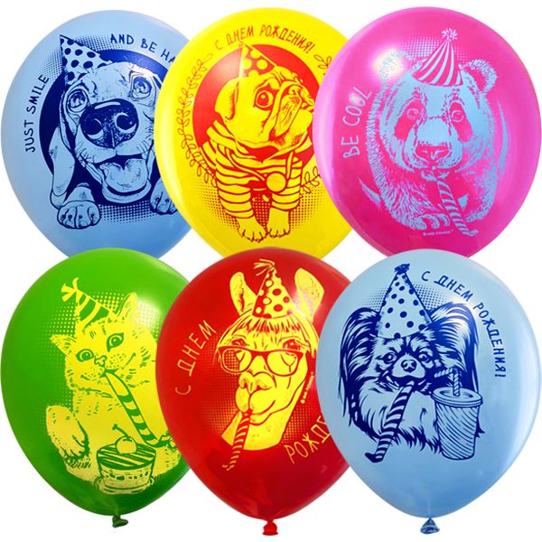 Шары воздушные СДР, Ø30 см, латекс, 2-ст. рис., ПАСТЕЛЬ + ДЕКОРАТОР Забавные животные (25 шт.)   Акция!