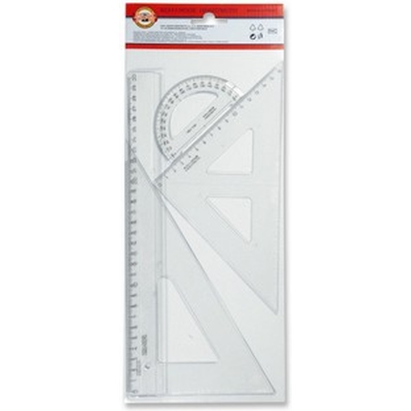 Инструменты чертежные 4 предм.: лин. 30, угол. 45°/16 и 30°/22, трансп., KOH-I-NOOR (прозрачные)
