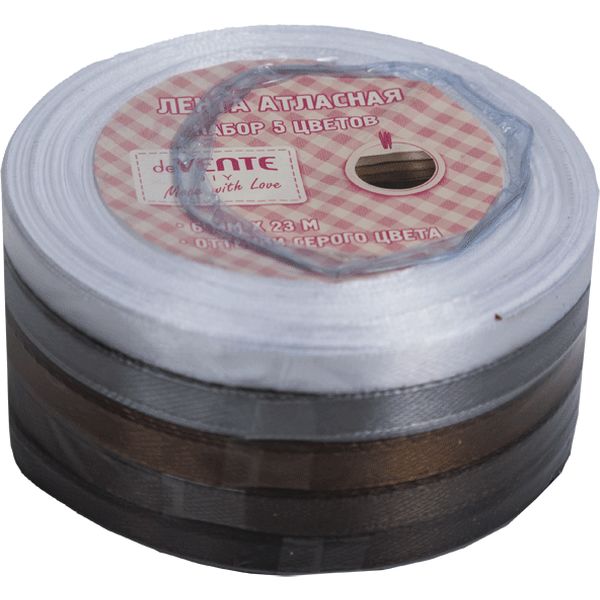Ленты декоративные атласные, 6 мм* 23 м, серое ассорти, deVENTE DIY (5 шт.)  Акция!