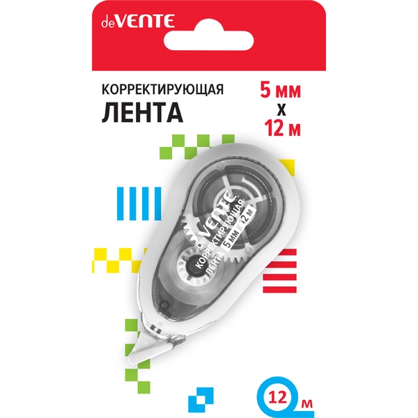 Лента корректирующая 5 мм*12 м deVENTE, полупрозр. корпус, фронт. аппликатор, белый Лента корректирующая 5 мм*12 м deVENTE, полупрозр. корпус, фронт. аппликатор, белый