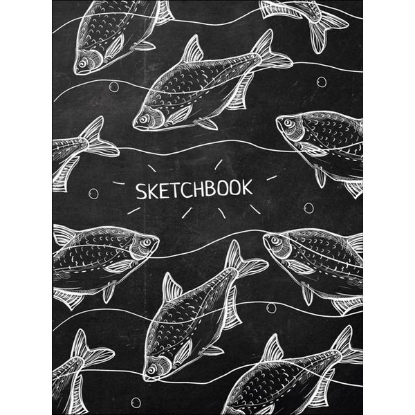 Скетчбук А5, тв. переплет, 80 л., бел. блок 70 г/м², резинка, Prof-Press Белые рыбы