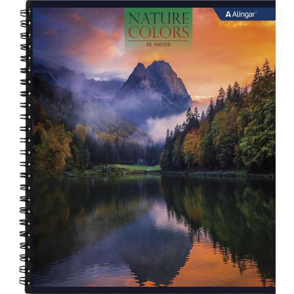 Тетрадь А5, клетка, 48 л., на гребне, 60 г/м², Alingar Nature colors
