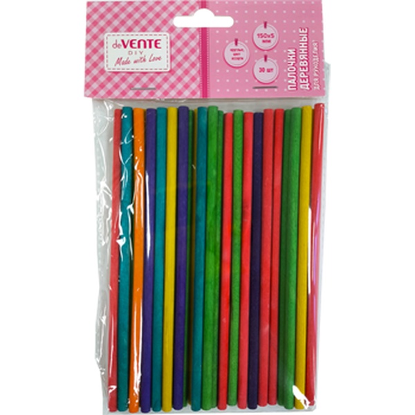 Палочки для творчества deVENTE DIY, деревянные, круглые, 150*5*5 мм, цв.: ассорти (30 шт.) Акция!