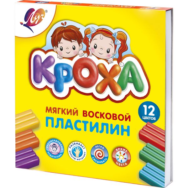 Пластилин восковой ЛУЧ Кроха, 12 цветов, 180 г, стек в комплекте, к/уп. Пластилин восковой ЛУЧ Кроха, 12 цветов, 180 г, стек в комплекте, к/уп.