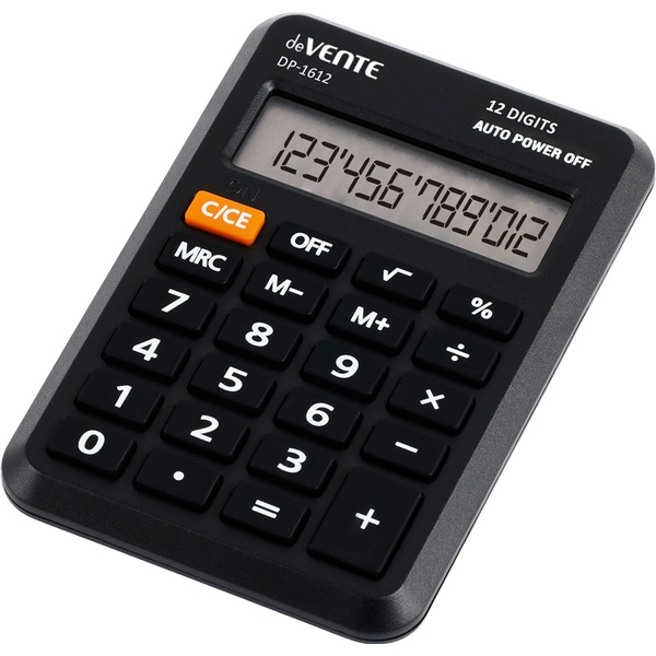 Калькулятор карманный deVENTE DD-1612, 12-разряд., ЖК, 1 яч. памяти, питание: AG10, черный Калькулятор карманный deVENTE DD-1612, 12-разряд., ЖК, 1 яч. памяти, питание: AG10, черный