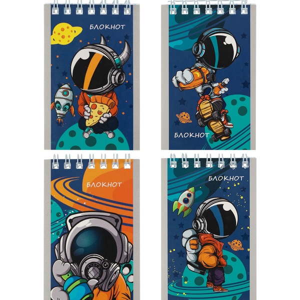 Блокнот на гребне А7, 40 л., клетка, 60 г/м², Profit Мультяшный космос_4 дизайна