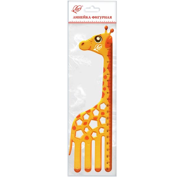 Линейка 20 см, пластиковая, непрозрачная, фигурная, ЛУЧ Жираф Акция!
