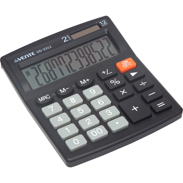 Калькулятор базовый deVENTE DD-3312, 12-разряд., 1 яч. памяти, дв. питание, 00, →, черный