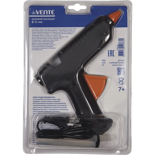 Термопистолет deVENTE 60 Вт, 2 стержня (Ø 11 мм), в блистере