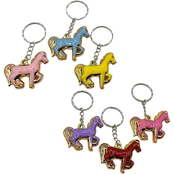 Брелок - символ года "Лошадка с позолотой", пластик, ассорти, 6 дизайнов