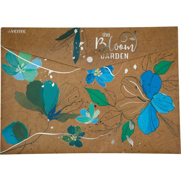 Папка-конверт на кнопке, А4, PP 180 мкм, непрозрачная, крафт-имитация, deVENTE Bloom Garden_голубая Папка-конверт на кнопке, А4, PP 180 мкм, непрозрачная, крафт-имитация, deVENTE Bloom Garden_голубая