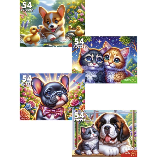 Пазл 54 элемента КОТЯТА С ЩЕНКАМИ