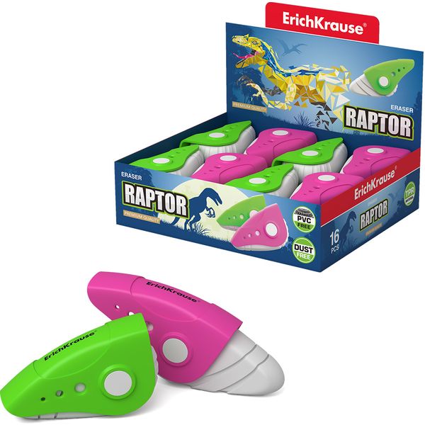 Ластик ErichKrause Raptor, TPR (Dust free), эрг. форма, 57*34*19 мм, пласт. футляр, 2 дизайна Ластик ErichKrause Raptor, TPR (Dust free), эрг. форма, 57*34*19 мм, пласт. футляр, 2 дизайна