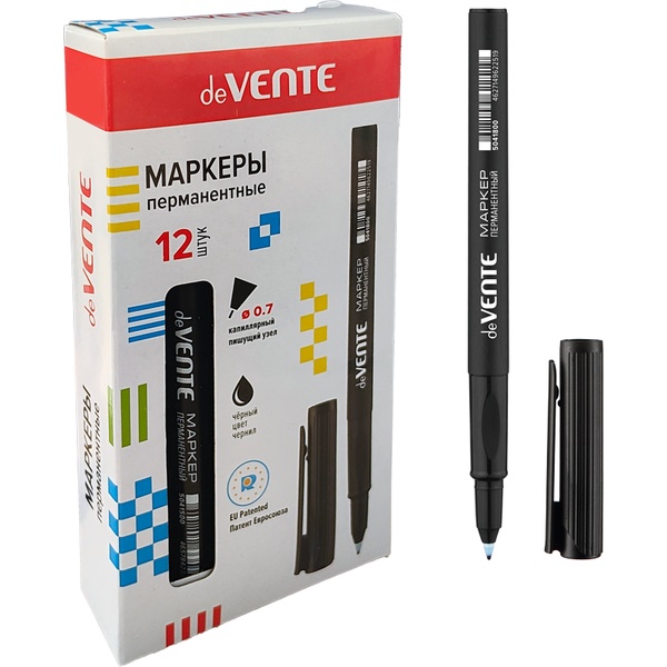 Маркер перманентный, круглый корпус, с эргономичным трёхгранным грипом, 0,7 мм, deVENTE черный